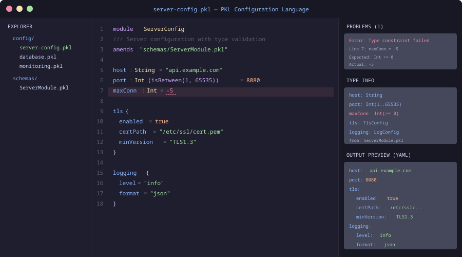 Pkl editor integration showing type errors and autocomplete