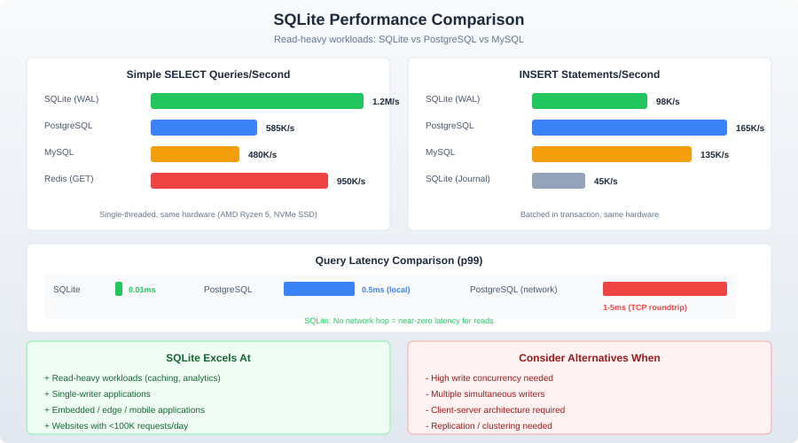 SQLite performance comparison chart showing read vs write throughput
